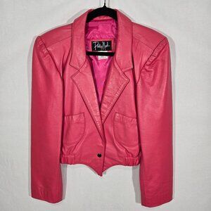 USA Vintage PHILIP NOEL Retro BARBIECORE Bright PINK Leather Crop Jacket Size M.